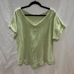 Oh My Gauze V-Neck Top Size 2 Light Green 100% Cotton Casual Cottagecore Coastal